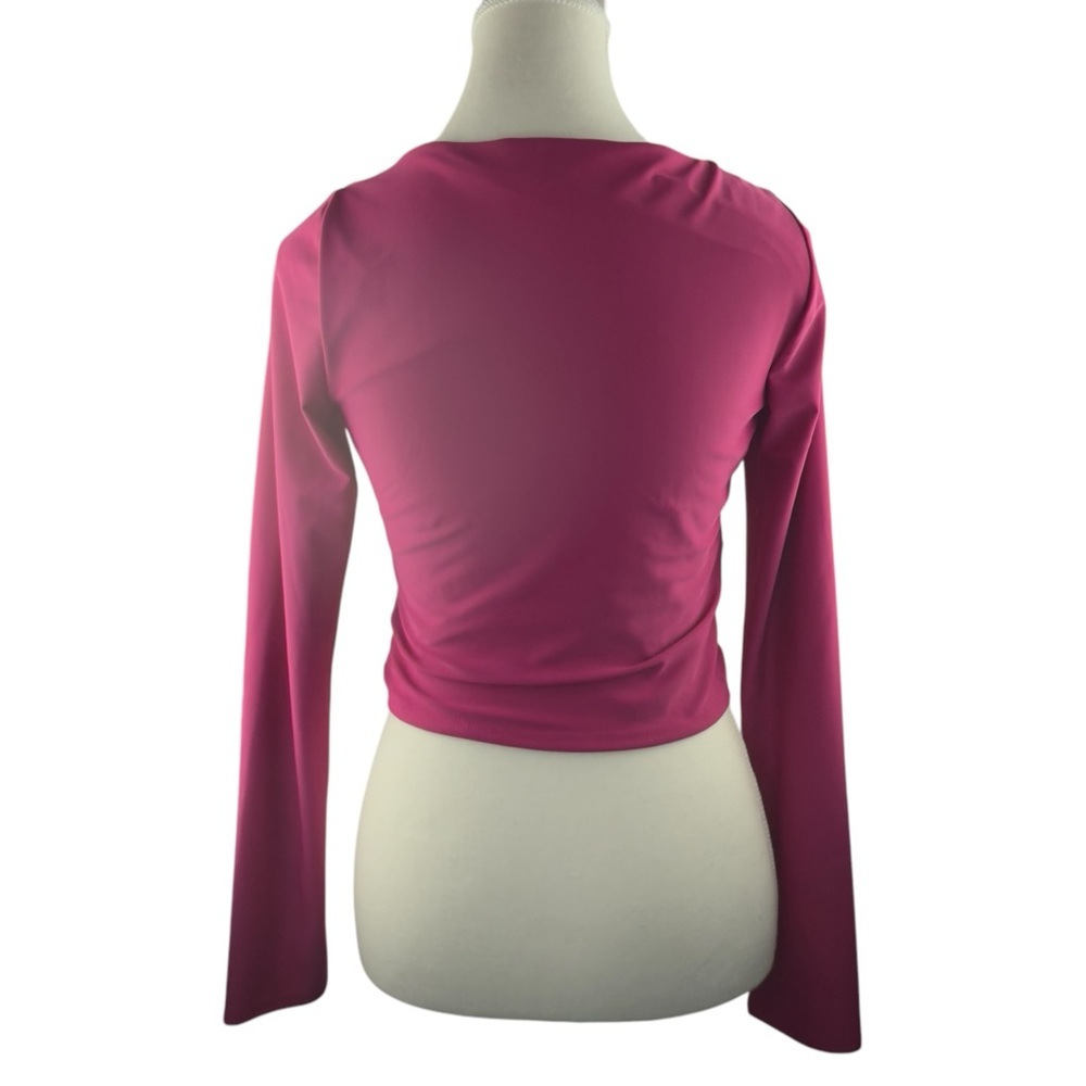 VICI Women’s M Hot Pink Long Sleeve Square Neck Cropped Stretch Knit Top - Picture 3 of 8